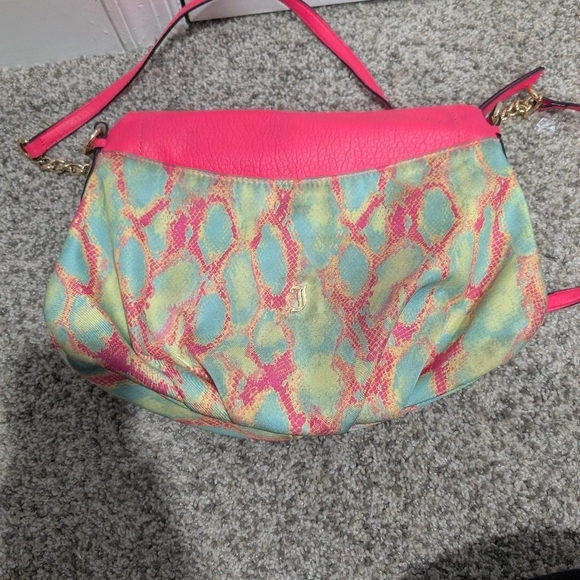 Juicy Couture Neon Pink & Multi-color Faux Snake Skin Flap Envelope Crossbody - Picture 4 of 10